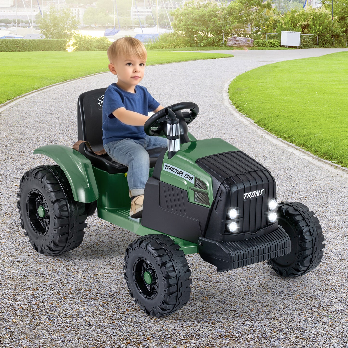 24V Ride On Tractor with Detachable Trailer for Kids-Dark Green