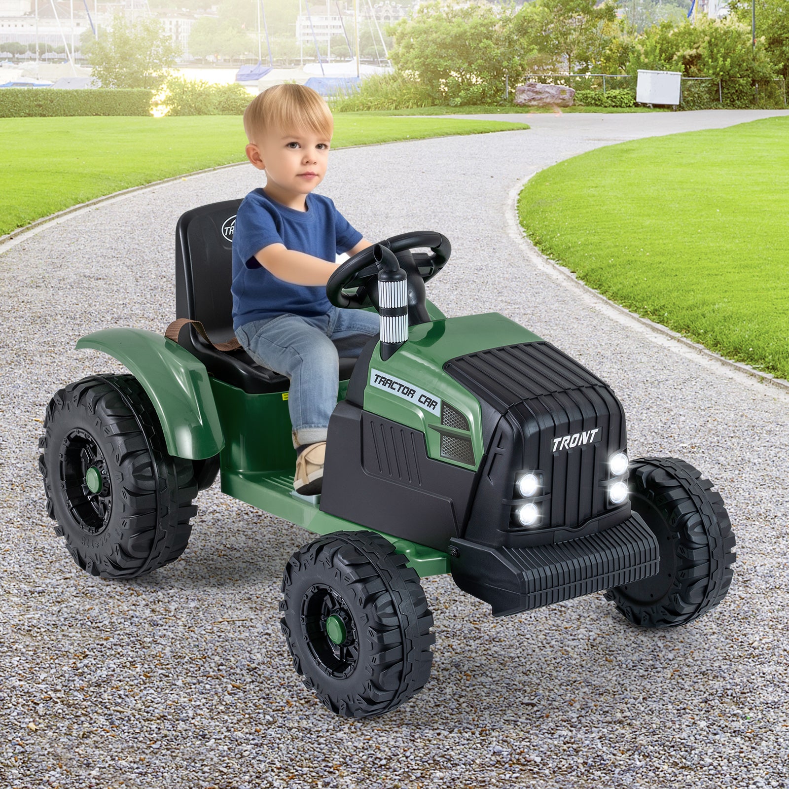 24V Ride On Tractor with Detachable Trailer for Kids-Dark Green