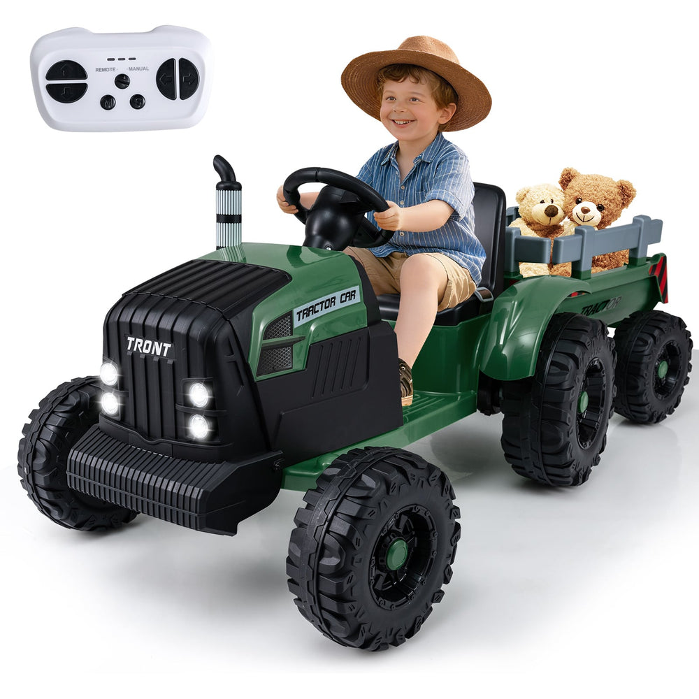24V Ride On Tractor with Detachable Trailer for Kids-Dark Green