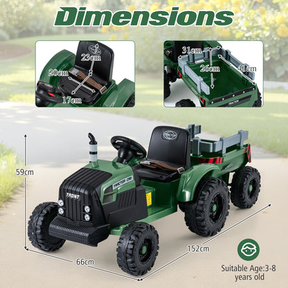 24V Ride On Tractor with Detachable Trailer for Kids-Dark Green