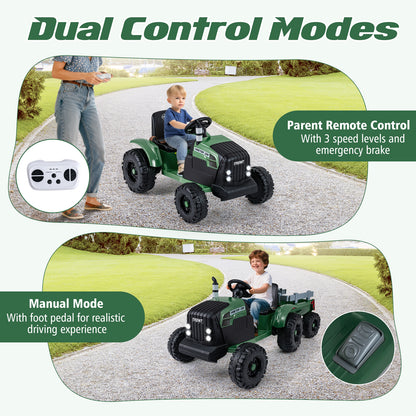 24V Ride On Tractor with Detachable Trailer for Kids-Dark Green