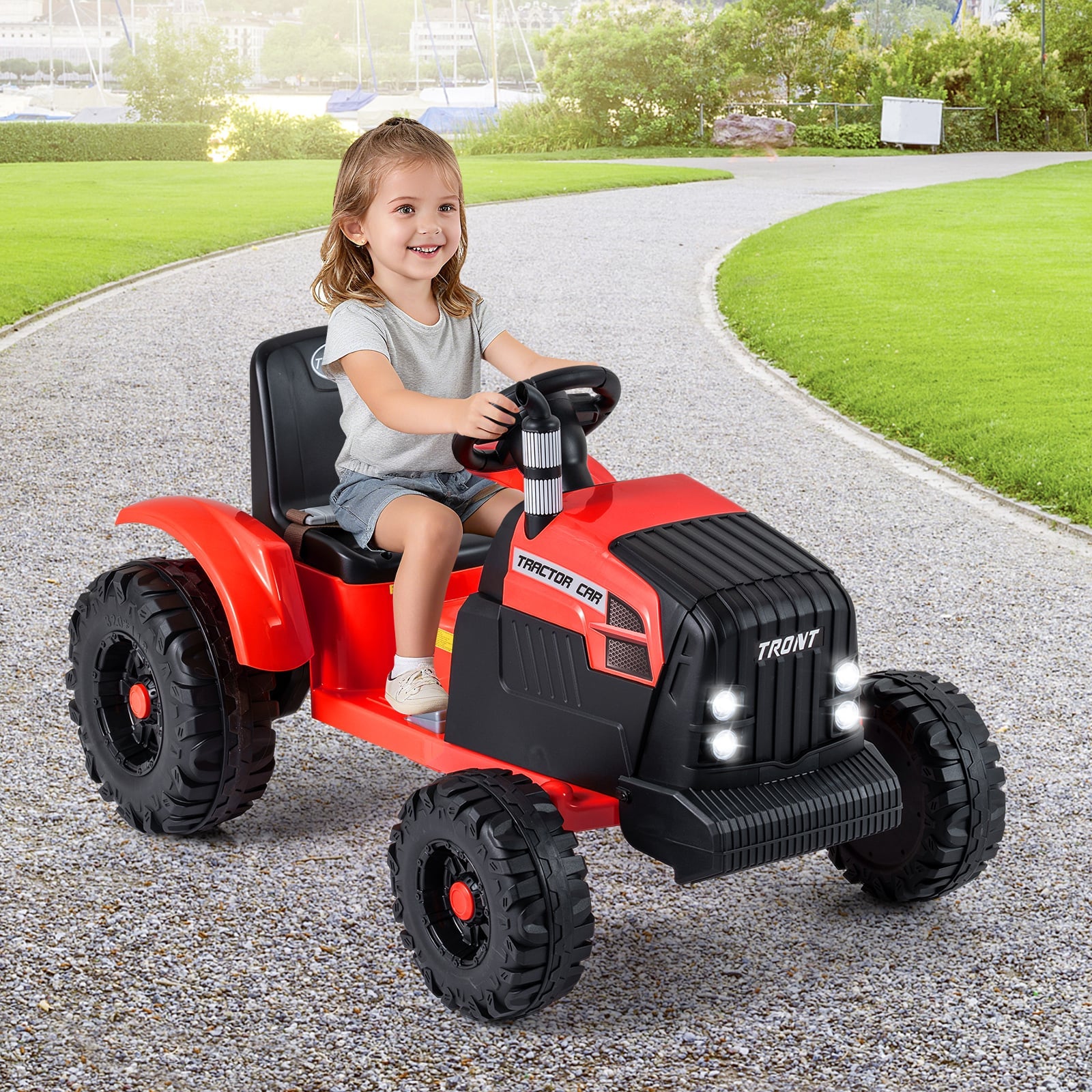 24V Ride On Tractor with Detachable Trailer for Kids-Red