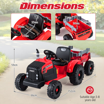 24V Ride On Tractor with Detachable Trailer for Kids-Red
