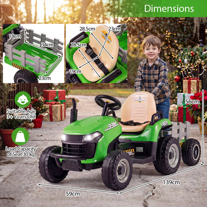 24V Ride on Tractor with Tiltable and Detachable Trailer Battery Powered Electric Tractor-Green