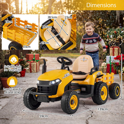 24V Ride on Tractor with Tiltable and Detachable Trailer Battery Powered Electric Tractor-Yellow