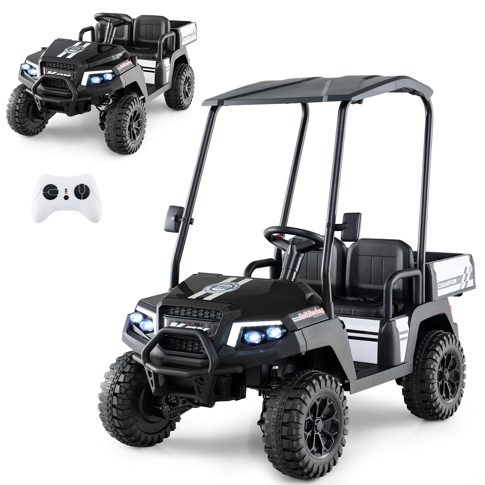 24V Kids Golf Cart 4WD 2 Seater Ride on Car with Dump Bed-Black