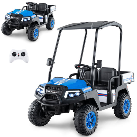 24V Kids Golf Cart 4WD 2 Seater Ride on Car with Dump Bed-Navy