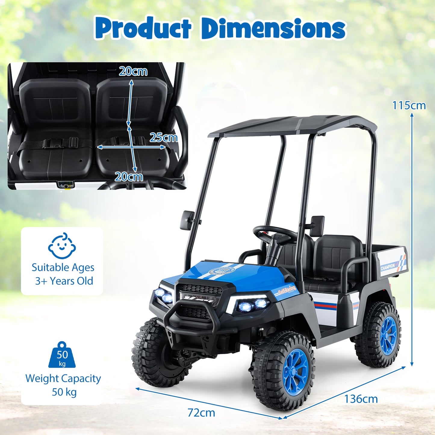 24V Kids Golf Cart 4WD 2 Seater Ride on Car with Dump Bed-Navy