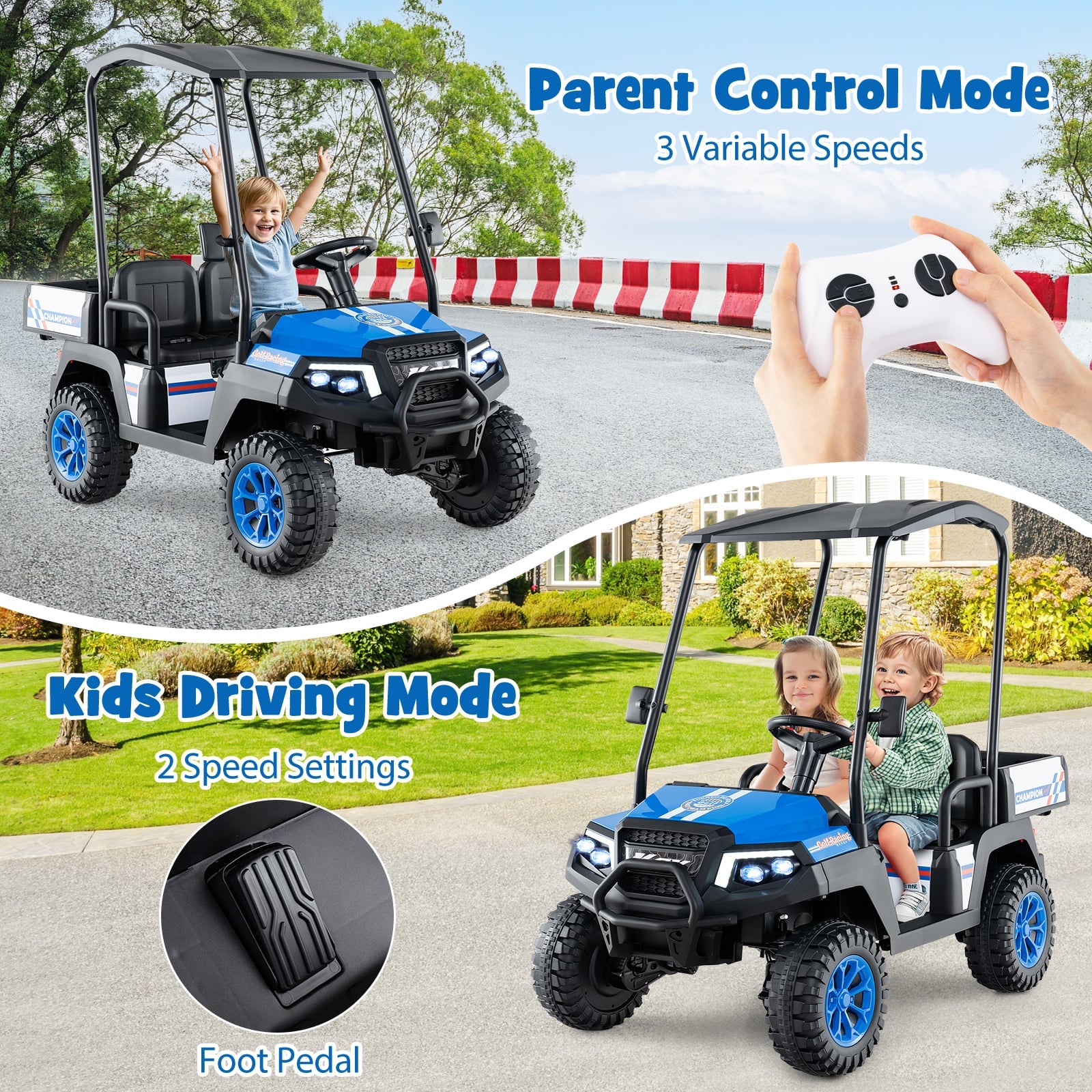 24V Kids Golf Cart 4WD 2 Seater Ride on Car with Dump Bed-Navy