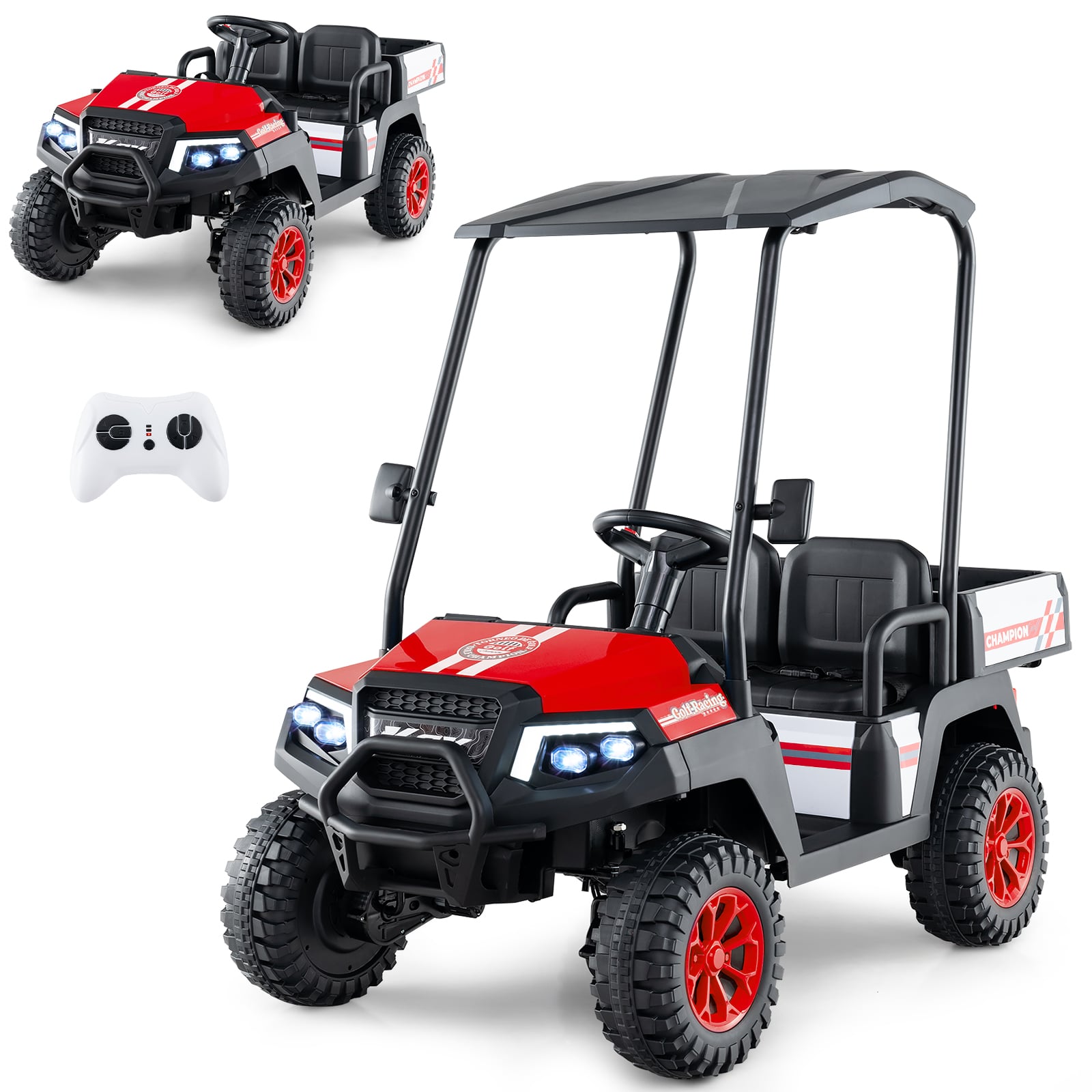 24V Kids Golf Cart 4WD 2 Seater Ride on Car with Dump Bed-Red