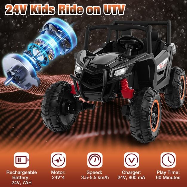 24V Kids Ride on UTV with 4 x 100W Powerful Engin and Remote Control-Black