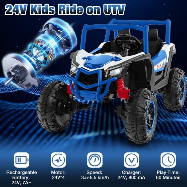 24V Kids Ride on UTV with 4 x 100W Powerful Engin and Remote Control-Blue
