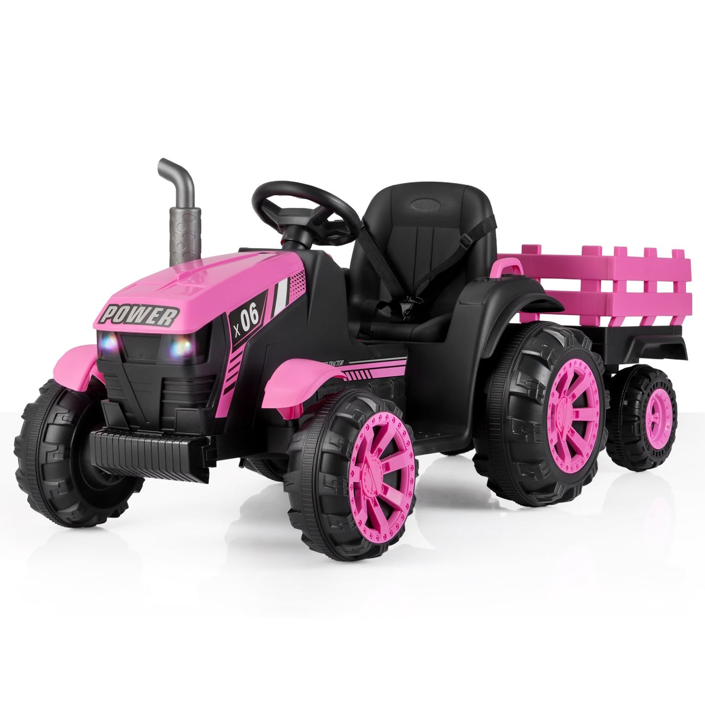 24V Ride On Tractor with RGB LED Headlights and Parent Remote Control-Pink
