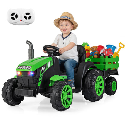 24V Ride On Tractor with RGB LED Headlights and Parent Remote Control-Light Green