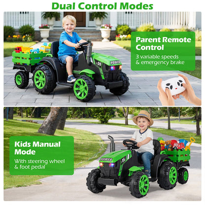 24V Ride On Tractor with RGB LED Headlights and Parent Remote Control-Light Green