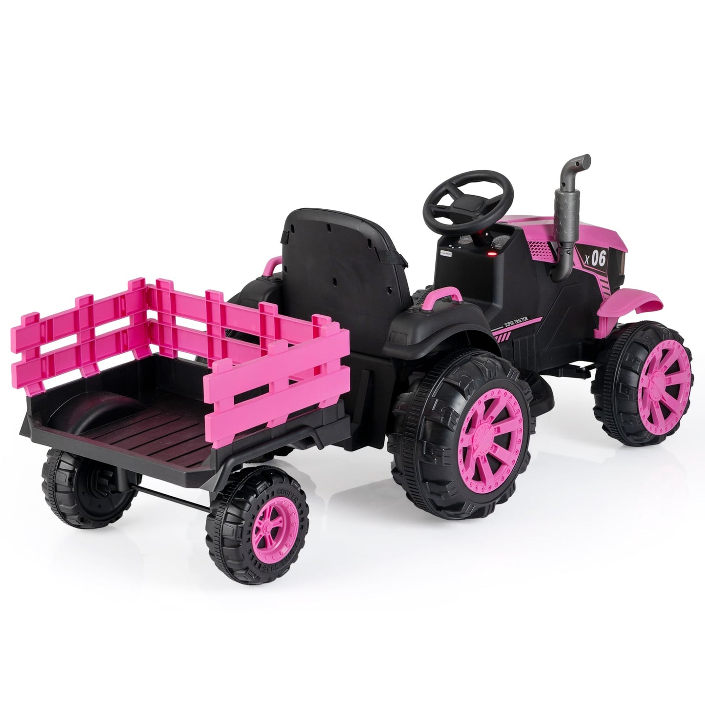 24V Ride On Tractor with RGB LED Headlights and Parent Remote Control-Pink