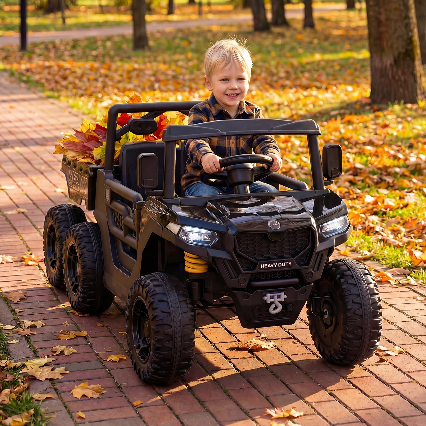 24V Ride on Dump Truck with Electric Dump Bed 4WD with Remote and Music-Black