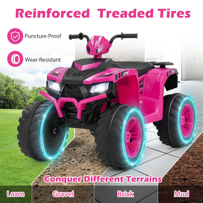 24V Ride-On ATV Toy Car with LED Lights and Wireless Connection-Pink