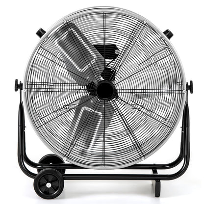 24 Inch Industrial Drum Fan with 360° Adjustable Tilt and 2 Wheels-Silver