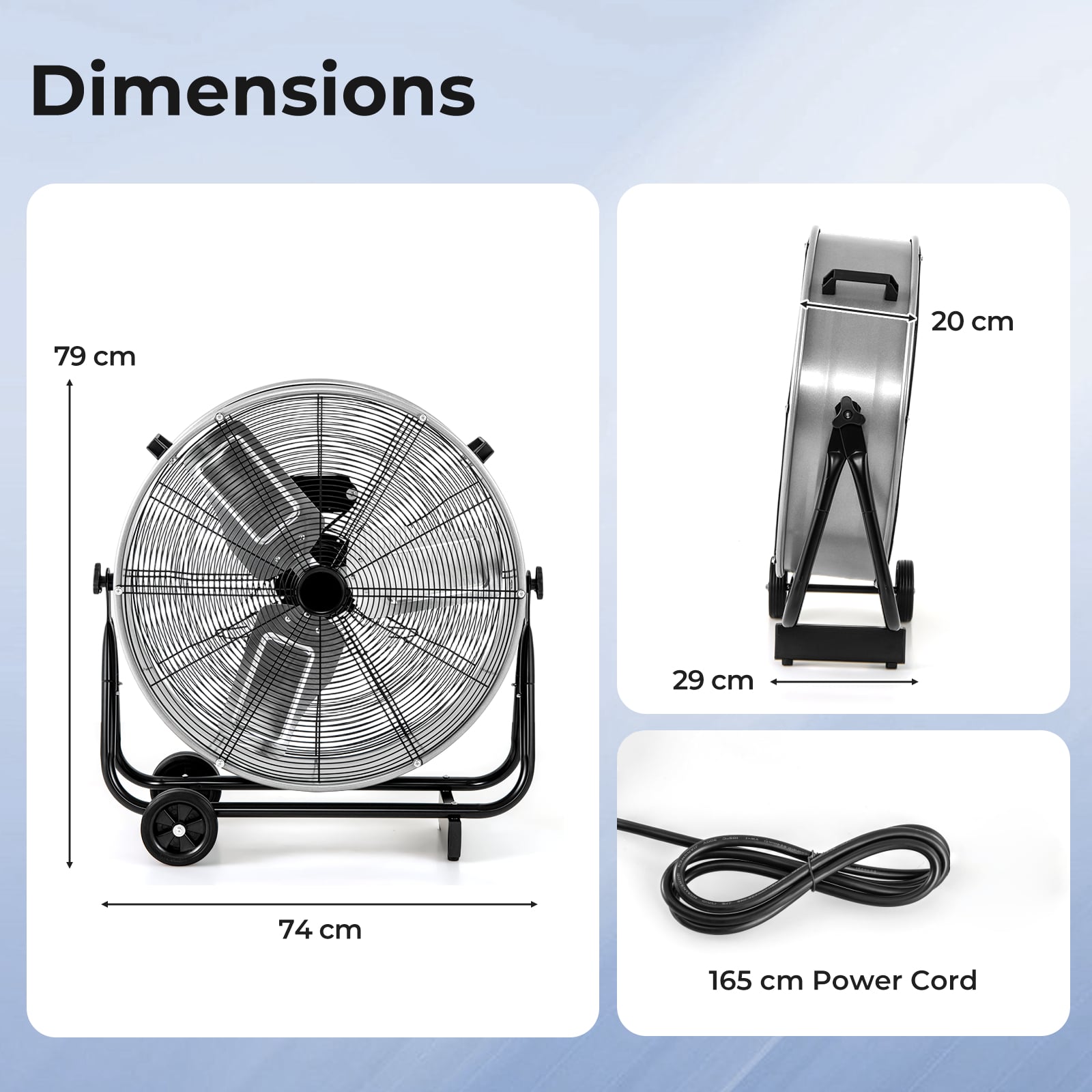 24 Inch Industrial Drum Fan with 360° Adjustable Tilt and 2 Wheels-Silver
