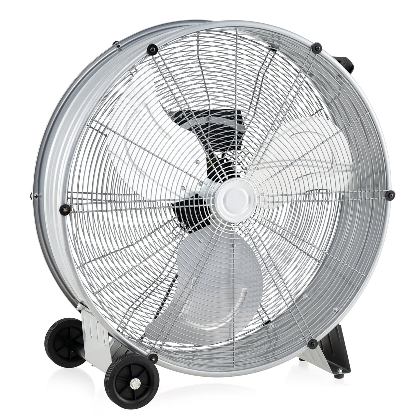 24 Inch High-Velocity Industrial Floor Fan with Wheels and Handle-Silver