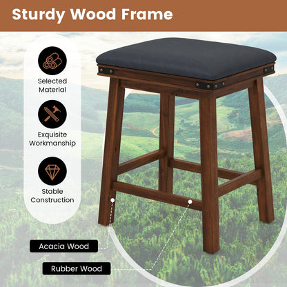 Upholstered Backless Bar Stools Set of 2 with PU Leather Padded Seat-Brown