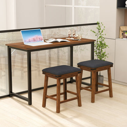 Upholstered Backless Bar Stools Set of 2 with PU Leather Padded Seat-Brown