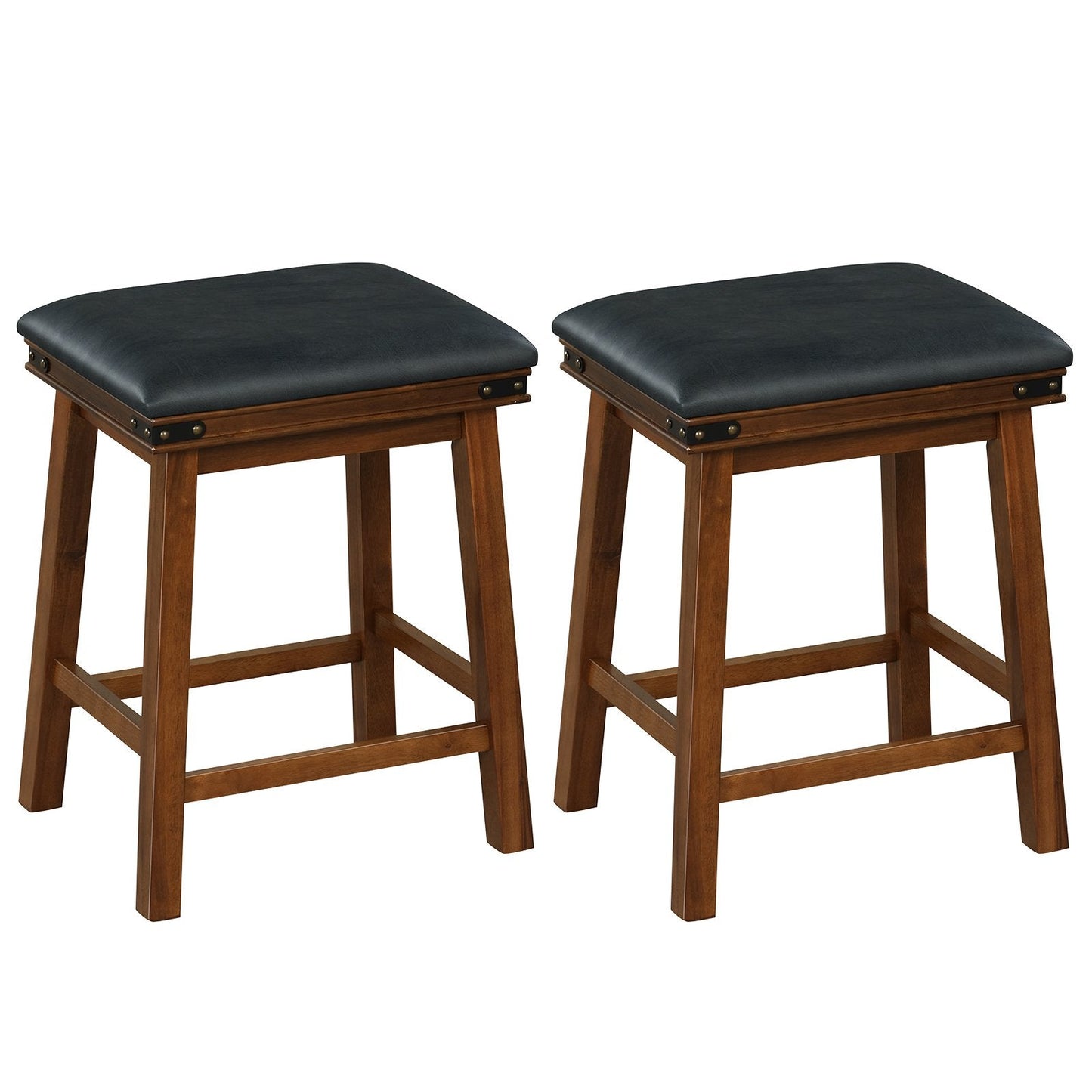 Upholstered Backless Bar Stools Set of 2 with PU Leather Padded Seat-Brown