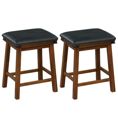 Upholstered Backless Bar Stools Set of 2 with PU Leather Padded Seat-Brown