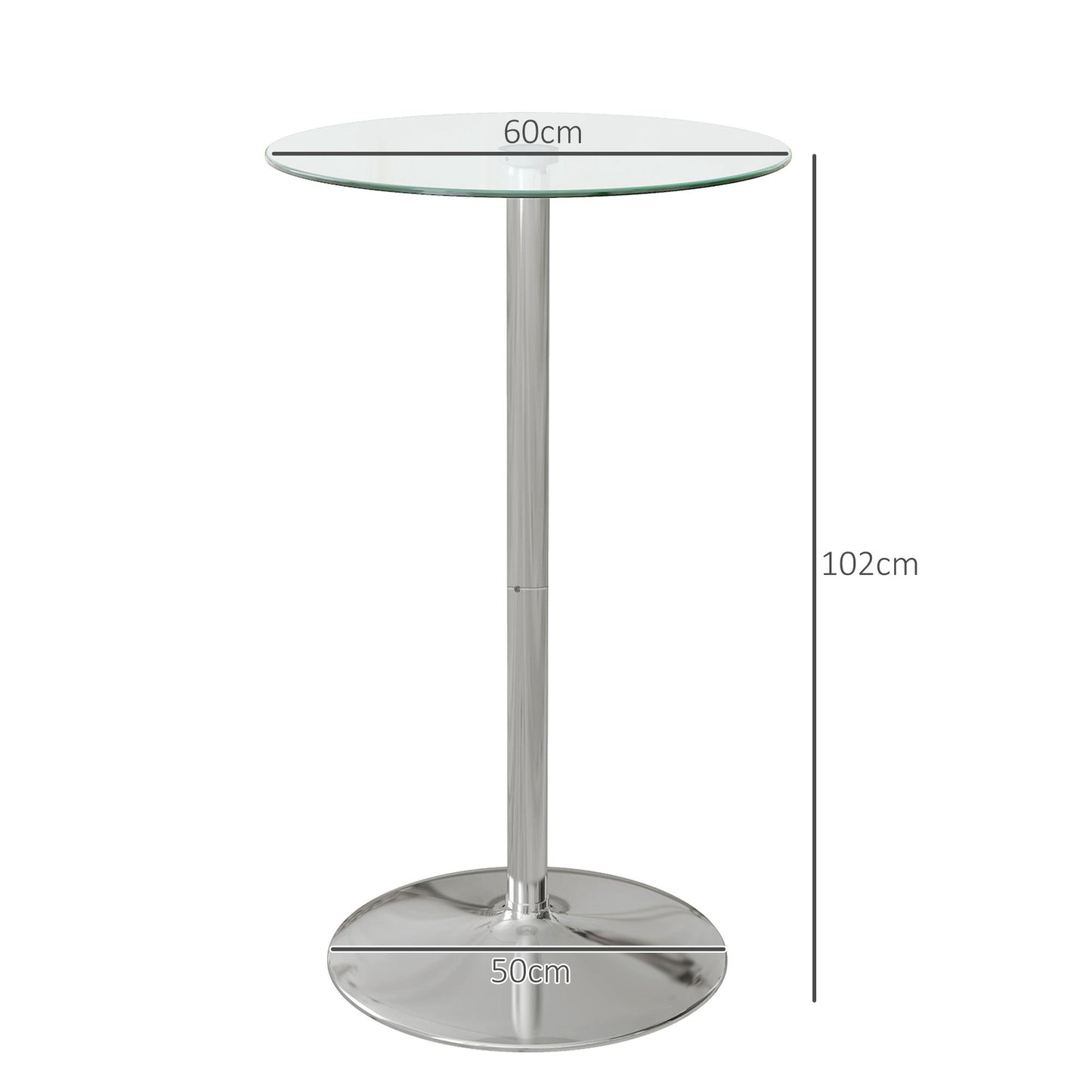 HOMCOM High Top Bar Table, Round Kitchen Table with Tempered Glass Top and Steel Base, Bistro Table for 2 People, Clear