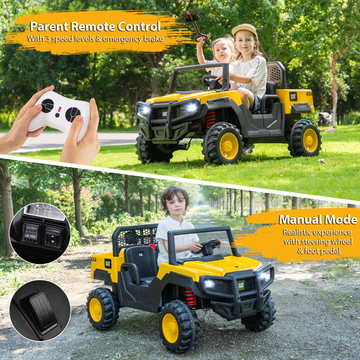 24V Ride On Dump Truck with Remote Control and Music-Yellow