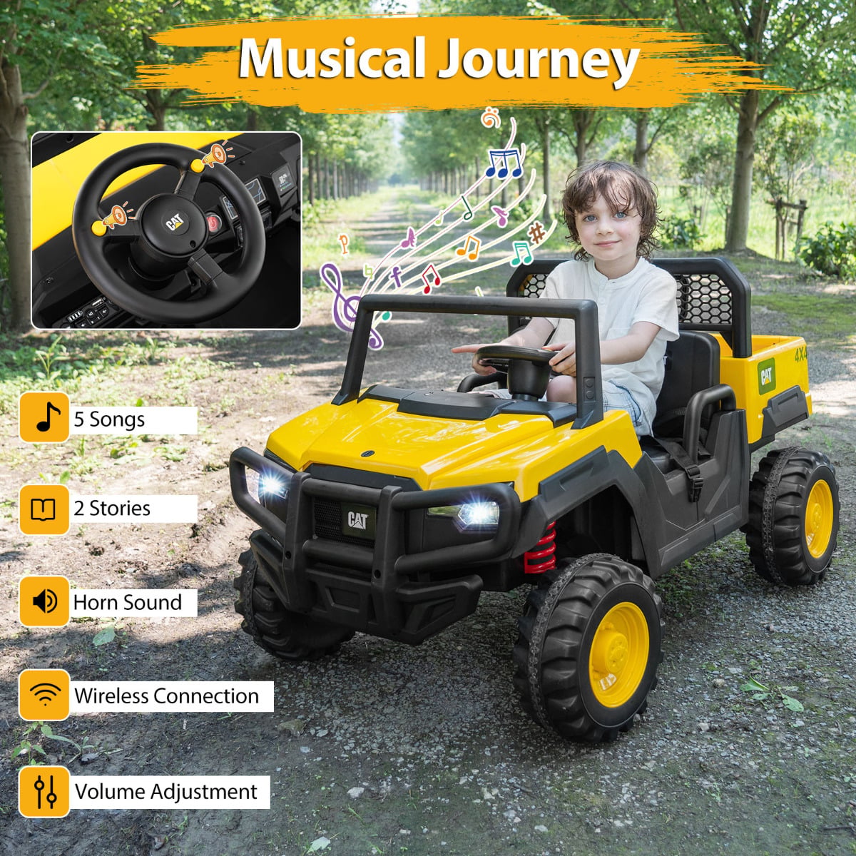 24V Ride On Dump Truck with Remote Control and Music-Yellow