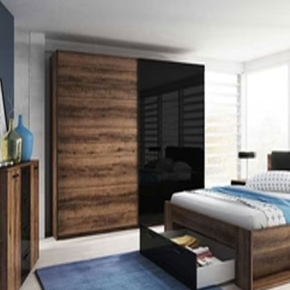 Astro Galaxy 2 Door Sliding Wardrobe in Oak and Black - 200cm