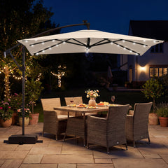 250 x 250 cm Solar LED Offset Cantilever Patio Umbrella Square Hanging Outdoor Market Umbrella-Beige