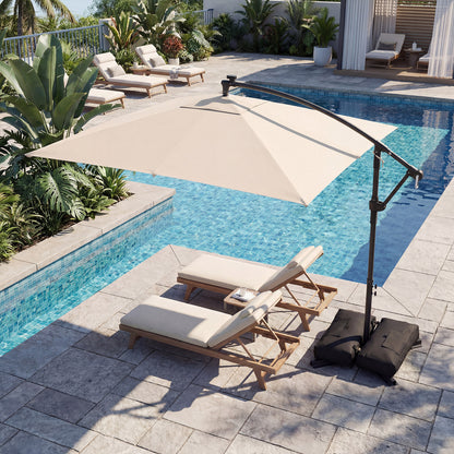 250 x 250 cm Solar LED Offset Cantilever Patio Umbrella Square Hanging Outdoor Market Umbrella-Beige