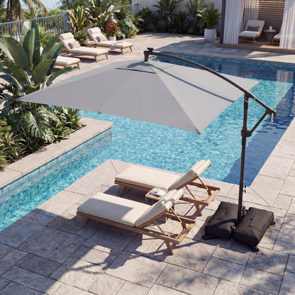 250 x 250 cm Solar LED Offset Cantilever Patio Umbrella Square Hanging Outdoor Market Umbrella-Grey