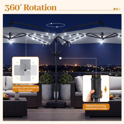 250 x 250 cm Solar LED Offset Cantilever Patio Umbrella Square Hanging Outdoor Market Umbrella-Grey