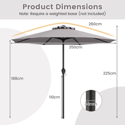 250 cm Patio Umbrella Outdoor Heavy Duty Market Umbrella-Grey