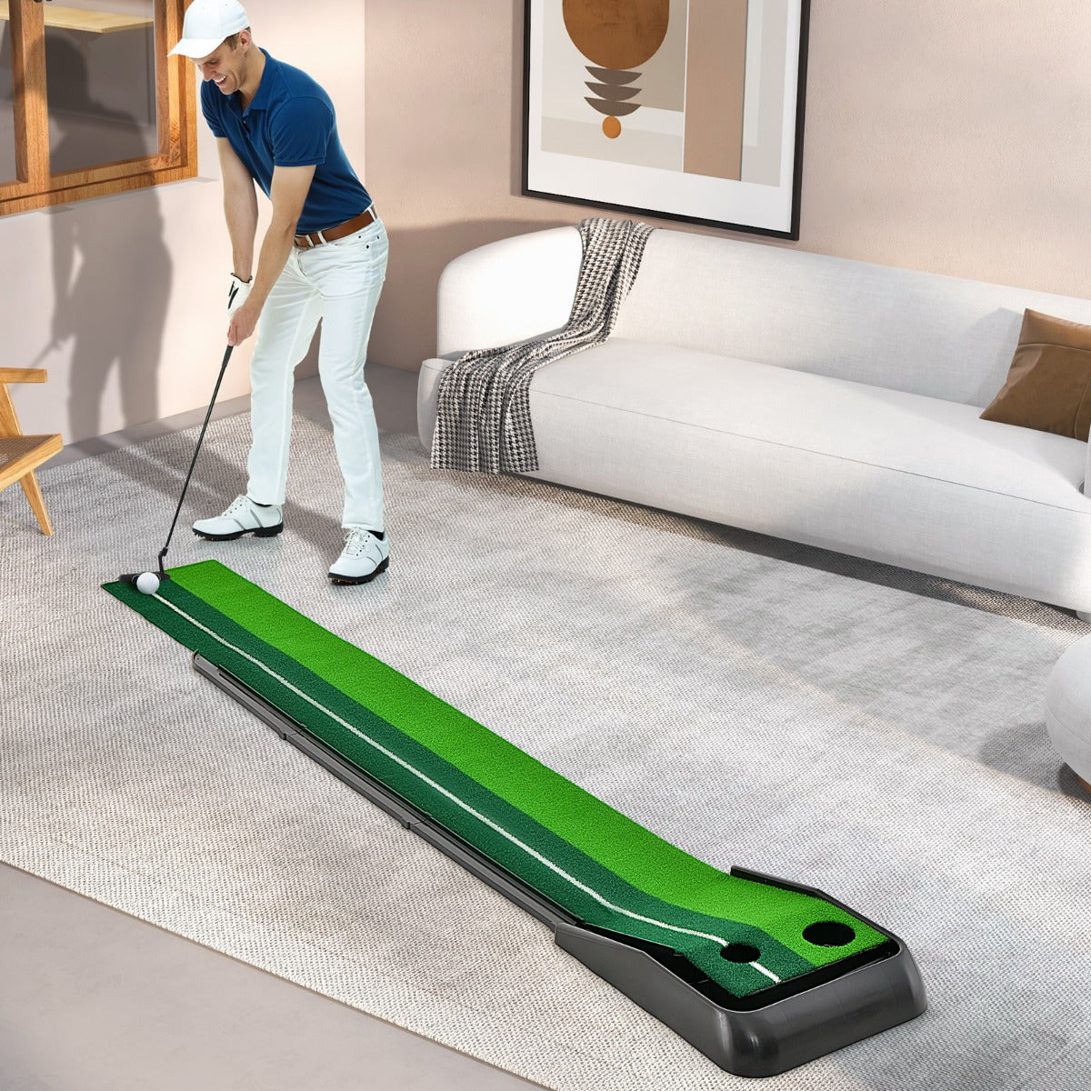 250 CM Putting Premium Golf Practice Turf with Auto Ball Return Track