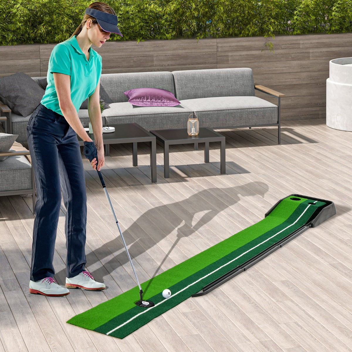 250 CM Putting Premium Golf Practice Turf with Auto Ball Return Track