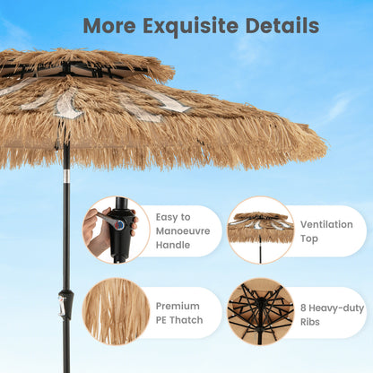 250cm Hawaiian Style Umbrella Thatched Tiki Umbrella with 8 Ribs