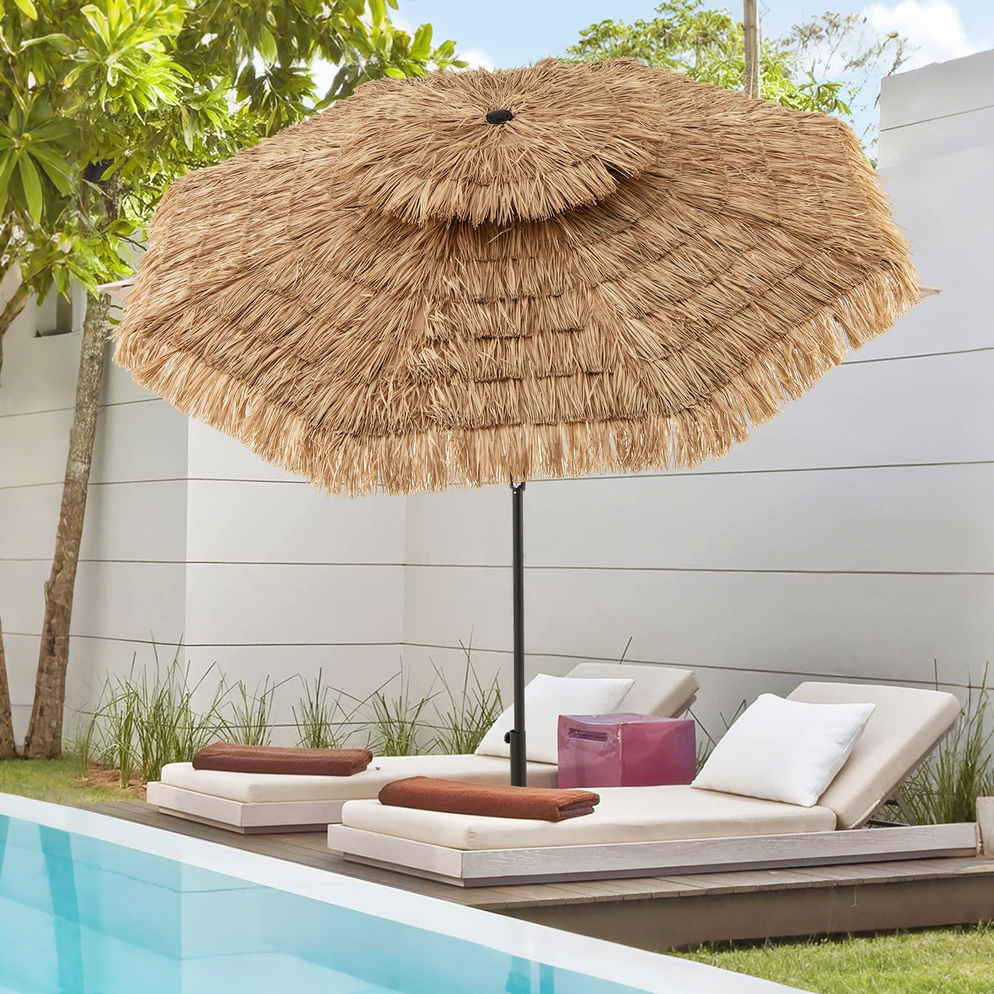 250cm Hawaiian Style Umbrella Thatched Tiki Umbrella with 8 Ribs
