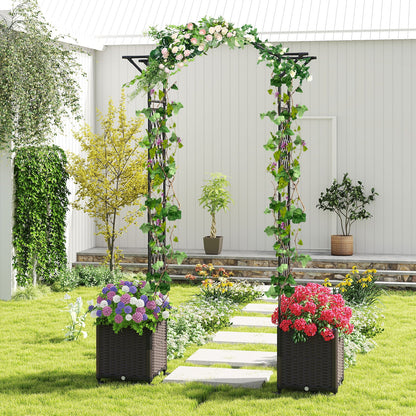 207 x 250 cm Garden Arch Trellis with 2 Self-Watering Planter Boxes-Black