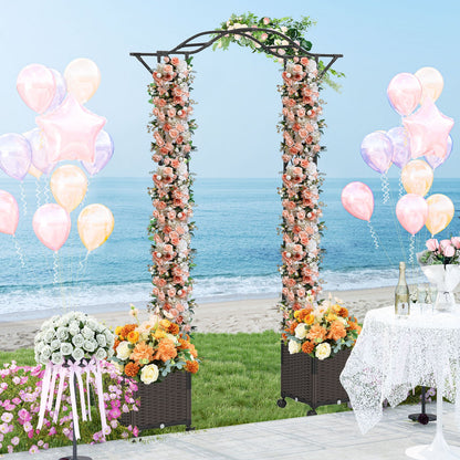 207 x 250 cm Garden Arch Trellis with 2 Self-Watering Planter Boxes-Black