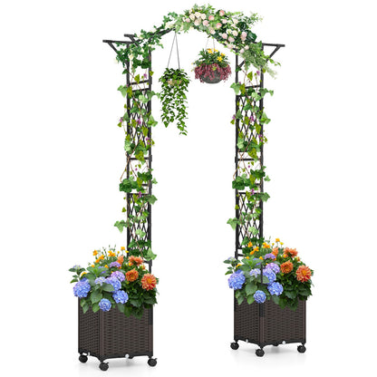 207 x 250 cm Garden Arch Trellis with 2 Self-Watering Planter Boxes-Black