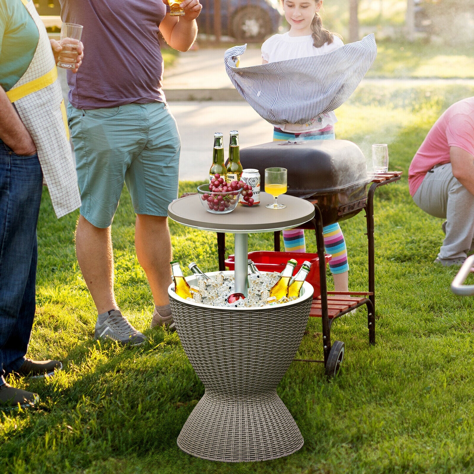 30L Patio Cool Box with Pop-Up Lid-Coffee