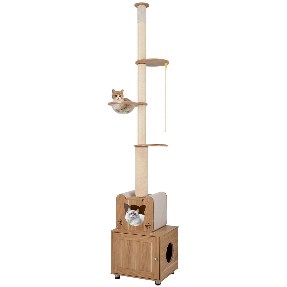 256-275 cm Adjustable Floor to Ceiling Cat Tree-Brown