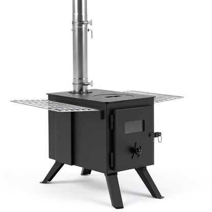257 cm Wood Burning Stove with 8 Chimney Pipes and Spark Arrestor-Black