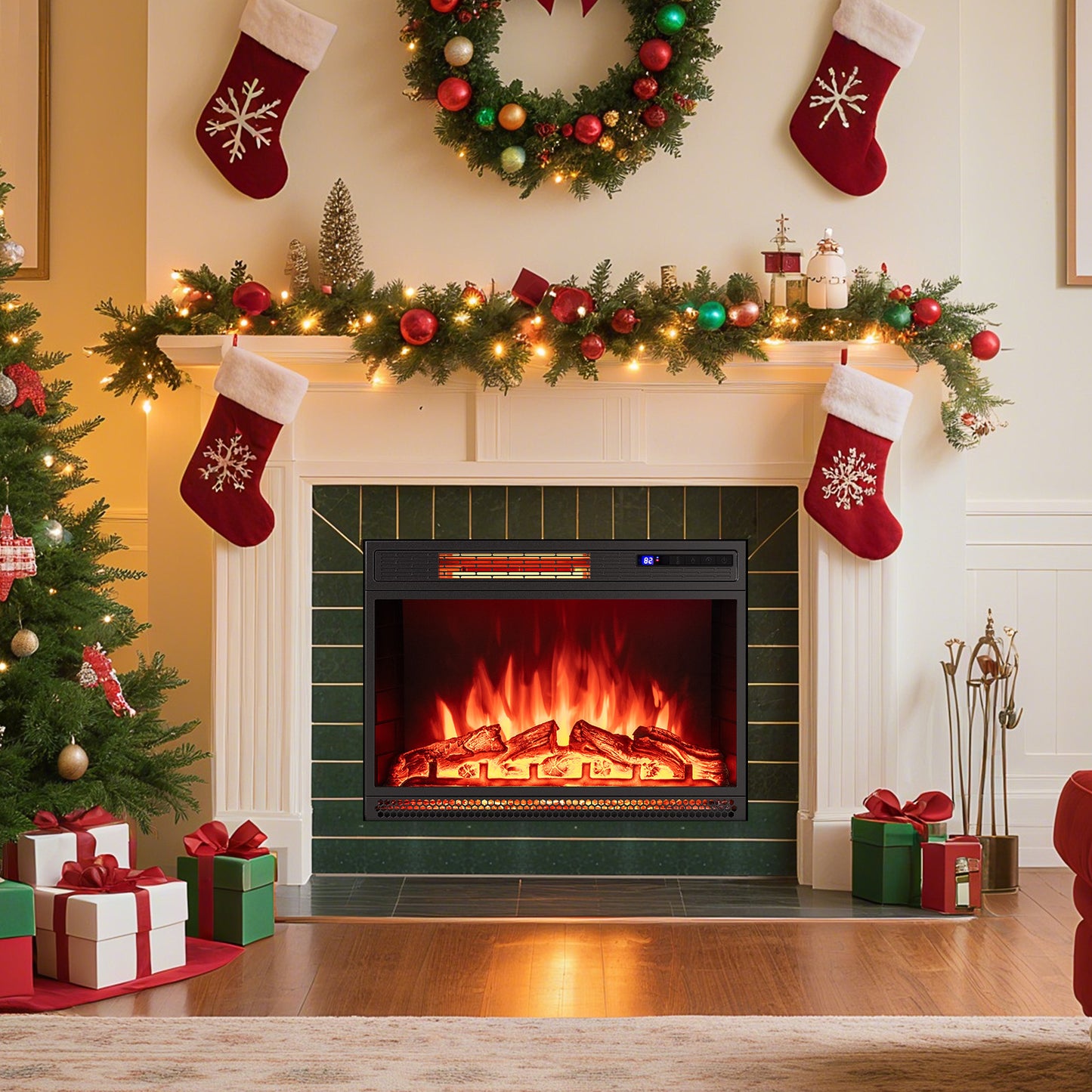 25 Inch Electric Fireplace Insert Recessed Infrared Fireplace Heater 900W/1800W