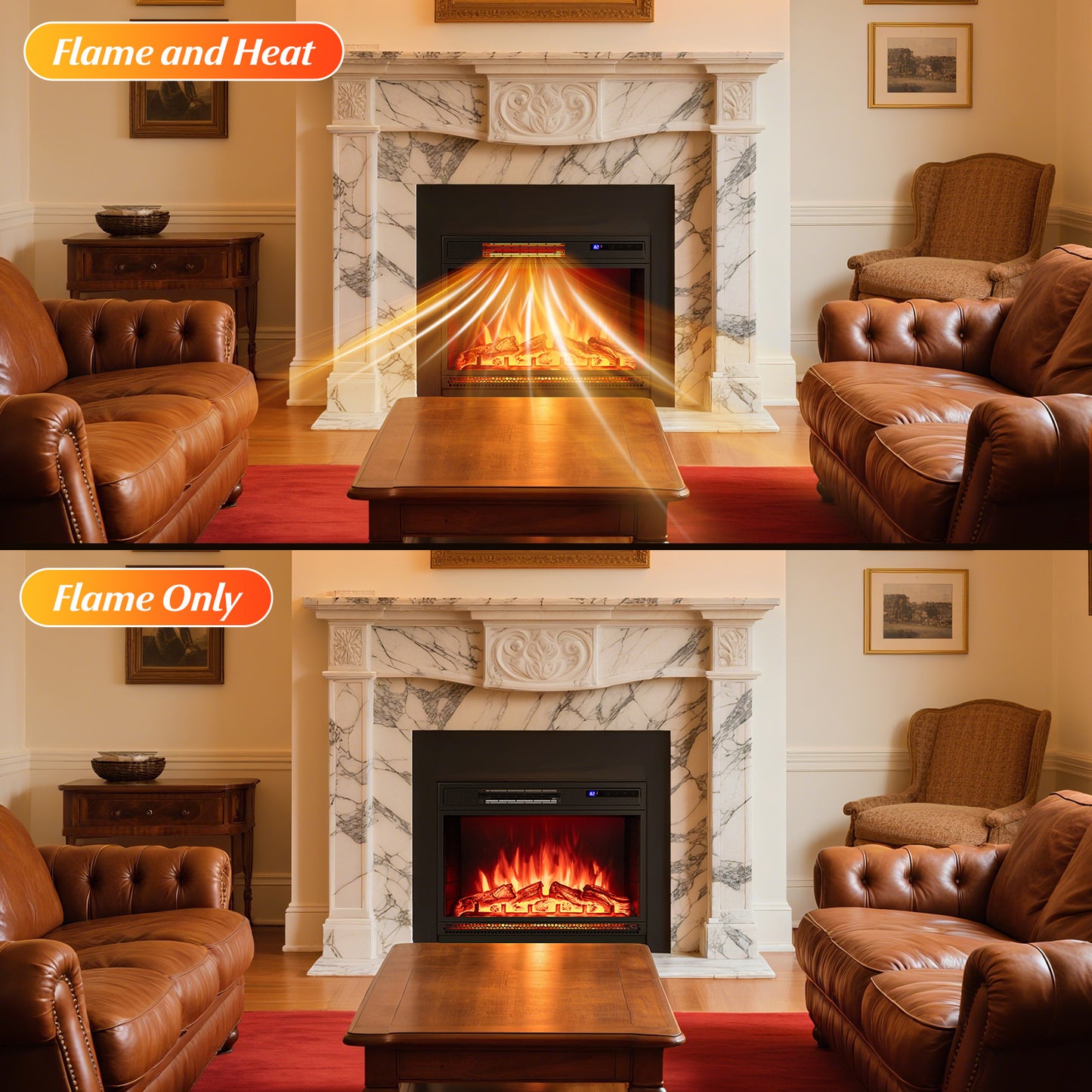 25 Inch Electric Fireplace Insert Recessed Infrared Fireplace Heater 900W/1800W